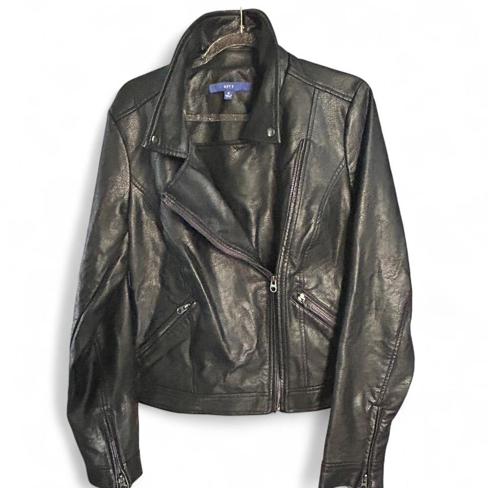 Apt 9 Black Vegan Faux Leather Moto Zip Up Jacket Punk Emo Grunge Dark Femme M